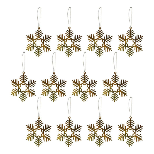 Gold Christmas Snowflake Christmas Tree Ornament Christmas Home Decor Pendant Hanging Ornament Wall Hang 12pcs