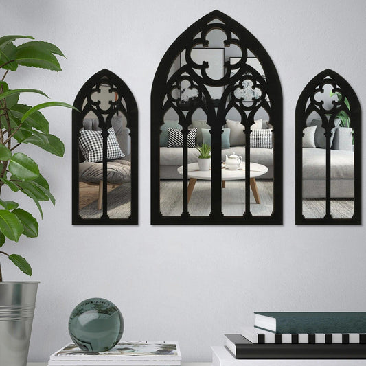 3pcs Gothic Mirrors Wall Decor Arched Decorative Mirror Wall Mounted Goth Room Decor Vintage Cathedral Window Mirror For Home