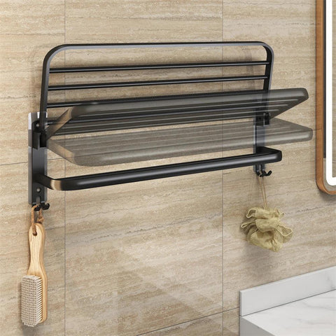 Wall-Mounted Bathroom Black Storage Rack Foldable Hook Towel Rack Bathroom Storage Belongs To Bathroom Facilities