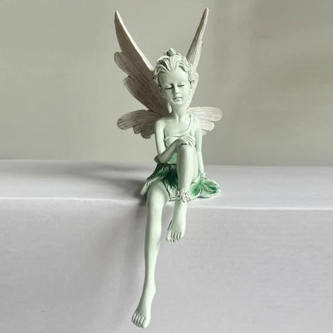 White Resin Fairy Statue Ledge Shelf Fountain Decorative Figurine Porch Angel Sculpture for Garden Courtyard Backyard Ornment