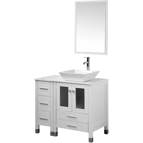 36” Bathroom Vanity Sink Combo with Free Standing Small Side Cabinet, Ceramic Vessel Sink&Water Save Faucet & Pop Up Drain&Mirro