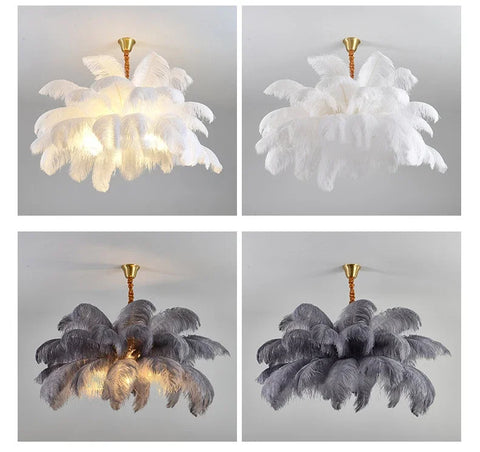 Modern Ostrich Feather Lamp Led Pendant Lights Living Room Home Decor Bedroom Indoor Lighting Chandelier Hanging Light Fixture