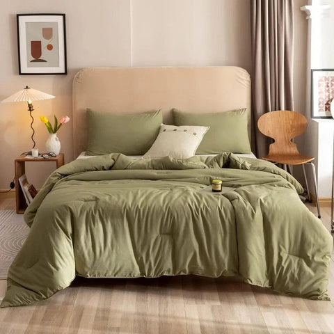 Bedding Sets Olive Green, 3pcs (1 Boho Olive Comforter & 2 Pillowcases), All Season Lightweight Blanket Quilt, Bed Cover