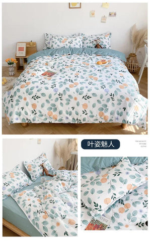 Cute Double Cotton Bedding Set with Four-Piece Linens, Pillowcase, Textile for Girl's Dormitory Bedclothes