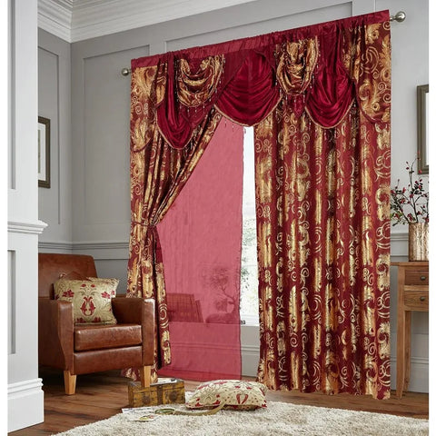 Jacquard Luxury Window 1 Panel Set Curtain with Attached Valance and Backing Bedroom