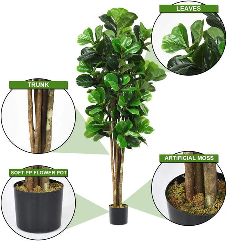 Goplus Fake Fiddle Leaf Fig Tree, 6FT Tall Artificial Tree Greenery Plants in Pots, Decorative Faux Trees for Indoor Home Office