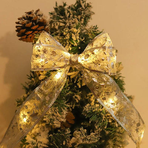 2024 LED Colouful DIY Lace Bows Christmas Tree Decorations Luxury Christmas Decoration Liquidation LED Diy Gold Ribbon Gift Bows