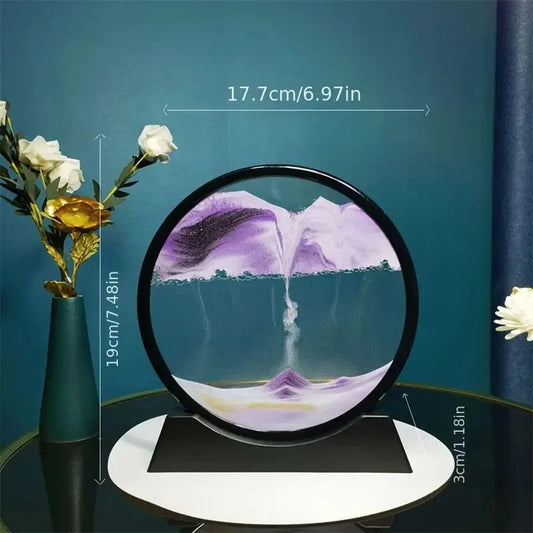 3D Hourglass Quicksand Moving Sand Art Picture Round Glass Deep Sea Sandscape Craft Flowing Painting Office Home Christmas