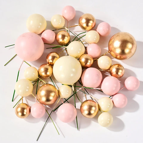 32Pcs/set Ball Cake Toppers Pink Gold Pearl Balls Cupcake Topper Flags for Kids Birthday Party Wedding Decorations Baby Shower