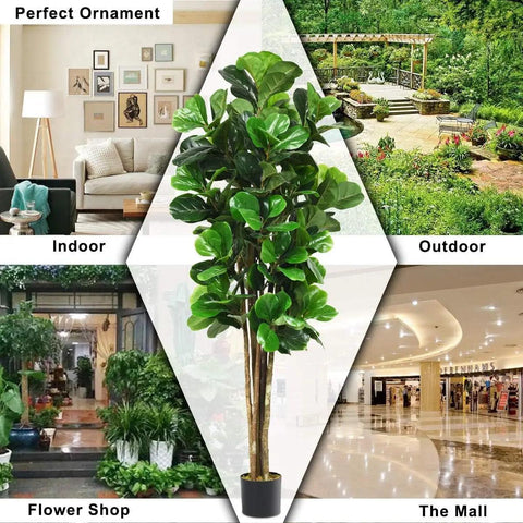 Goplus Fake Fiddle Leaf Fig Tree, 6FT Tall Artificial Tree Greenery Plants in Pots, Decorative Faux Trees for Indoor Home Office