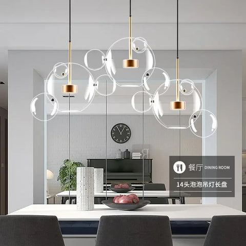 Modern Clear Glass LED Chandelier Lighting  Living Room Chandelier for Dining Room Bubble Glass Pendant Lights