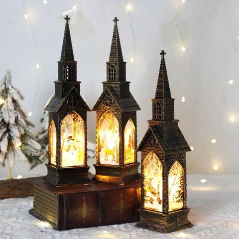 Christmas Decoration LED Electronics Wind Lantern Small Church Ornament Catholic Angel Jesus Holy Family Home Room Shelf Garnish