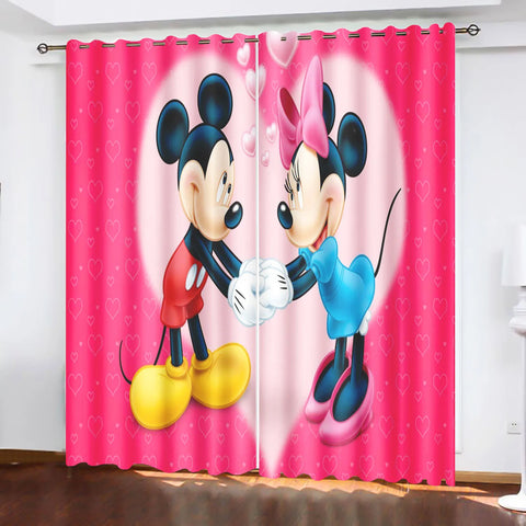 Mickey Printed Curtains For Living Room Living Room Bedroom Blackout Curtains 100% Polyester Dustproof Perforated Cartoon Cute