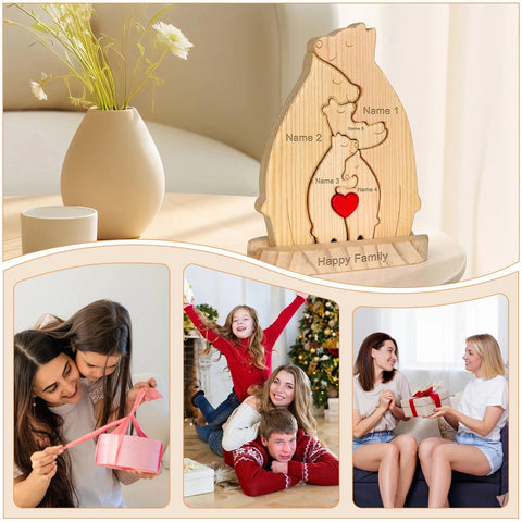 Wooden Bear Family Puzzle first birthday decoration Personalized  Sculpture Decor Christmas Birthday For Mom House Warming Gifts