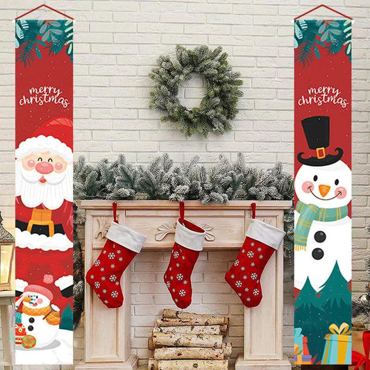 Merry Christmas Hanging Door Banner Santa Claus Snowman Couplet New Year Christmas Decorations For Home Xmas Gifts navidad