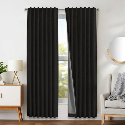 Blackout Linen Curtains Long 100% Blackout Drapes 95 inch Length 2 Panels Set