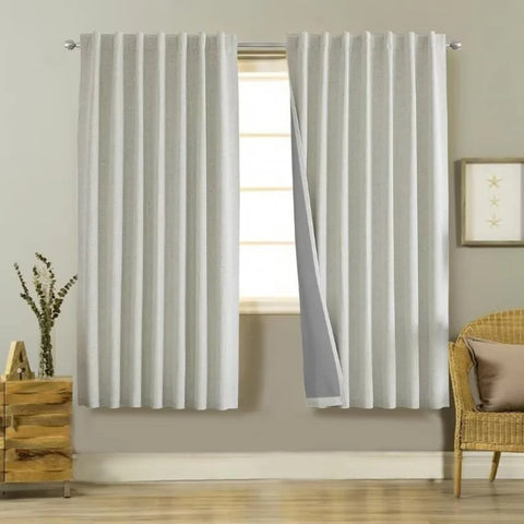 Blackout Linen Curtains Long 100% Blackout Drapes 95 inch Length 2 Panels Set