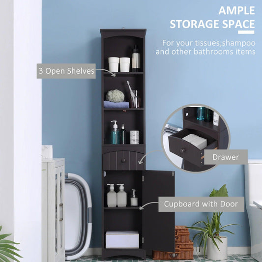 Tall Bathroom Cabinet Free Standing Bath Storage Organizer Linen Tower W/ Shelf