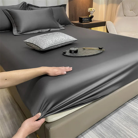 Soft Luxury Egyptian Cotton Fitted Bed Sheet with Elastic Bands 400TC Mattress Cover Non Slip Machine Washable 140/160/180/200cm