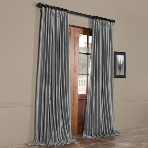 Extra Wide Faux Silk Blackout Curtains 96 Inches Long Vintage Textured Blackout Curtain (1 Panel), 100W x 96L, Storm Grey