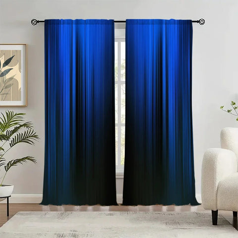 2pcs Blue/black Gradient Stripe Design Printed Curtain for Home Decor - Rod Pocket Window Treatment for Bedroom, Office, Kitchen