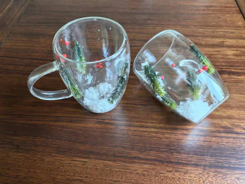 200/350ML Double Wall Glass Cup Creative Christmas Gift Theme Snow Scene Coffee Mug Heat Resistant for Hot Cold Beverages Cup