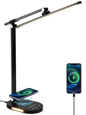 Lightess LED Desk Lamp with Wireless Charger, USB Charging Port, Touch Control, 5 Color Modes, 5 Brightness Level, Eye-Caring