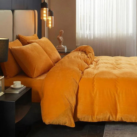 Velvet Burnt Orange Duvet Cover Queen Size, Soft Flannel Duvet Cover with Zipper Solid Breathable Silky Velour Comforter