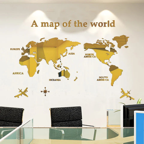 World Map Wall  3D Acrylic Wall Stickers Three-dimensional Mirror Stickers Bedroom Office Background Wall Decoration Stickers