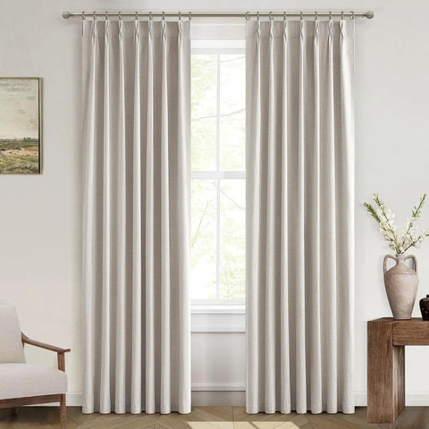 Natural Linen Pinch Pleated Blackout Curtains & Drapes 96 Inch Long Bedroom/Livingroom Farmhouse Curtains 2 Panel Sets