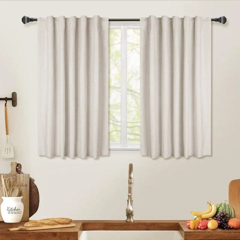 100% Blackout Shield Linen Blackout Curtains for Bedroom 96 Inches Long,Back Tab/Rod Pocket Living Room Drapes,