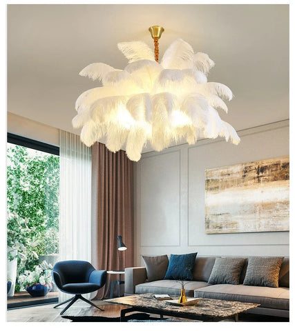 Modern Ostrich Feather Lamp Led Pendant Lights Living Room Home Decor Bedroom Indoor Lighting Chandelier Hanging Light Fixture