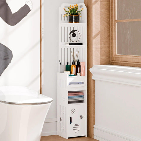 Small Bathroom Storage Cabinet, Over The Toilet Storage Cabinet for Skinny Bathroom Corner Floor, Narrow Bathroom Cabinet