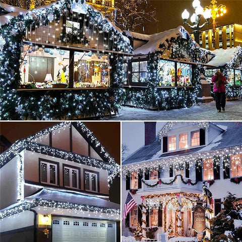 NEW 2024 Christmas Decorations Lights Solar Icicle Curtain Lights 8 Modes Outdoor Waterproof Garden Party New Year Decoration