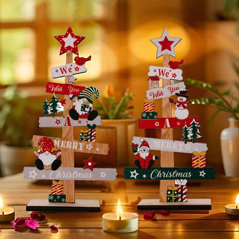 Christmas Desktop Tree Santa Claus DIY Decoration Wooden Christmas Signs Plaque Xmas Decoration 2024 New Years Party Gifts