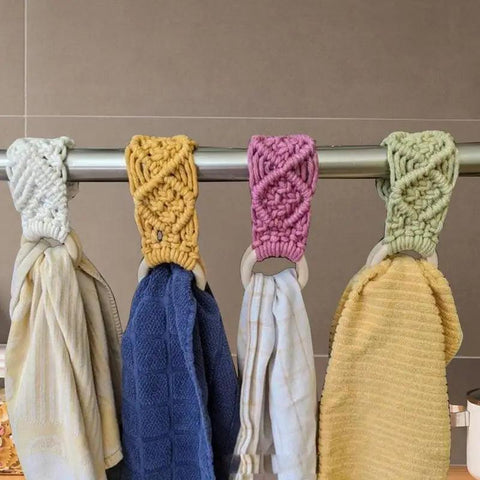 Boho Towel Ring 4X Decorative Boho Macrame Kitchen Towel Hanger Decorative Boho Macrame Crochet Dish Towel Holder Bathroom Towel