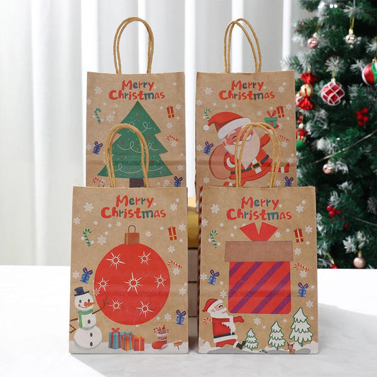 Christmas Santa Claus Snowflake Kraft Paper Handbag Marry Christmas Party Decor For Home 2024 Navidad Natal Noel New Year 2025