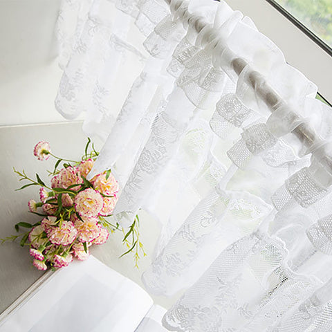 American White Curtain Lace Window Kitchen Decoration Short Curtain Small Shower Curtain