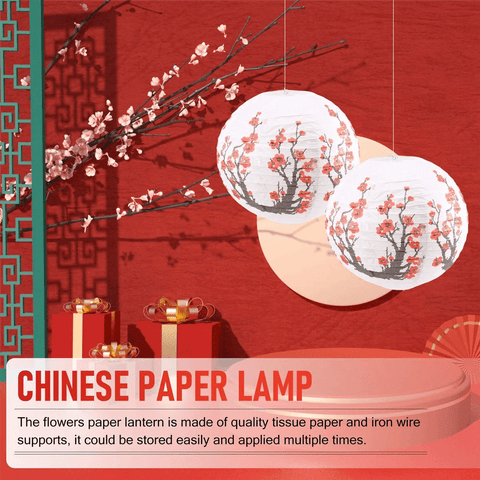 6 Pack 12Inch Flowers Paper Lantern White Round Chinese Japanese Paper Lamp for Home Wedding Decoration