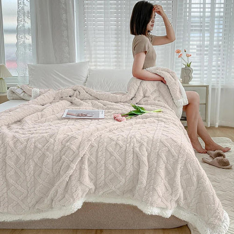 Winter Bed Blanket Wool Throw Blanket Keep Warm Winter Bed Blanket Double Sided Throw Sofa Cover Blanket Flannel Throw Bedspread