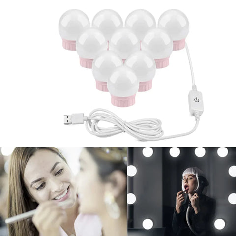 LED Mirror Light Bulb Makeup Vanity Light Bulbs USB Rechargeable Wireless Touch Switch Stepless Dimming Mirror Lights for Dress