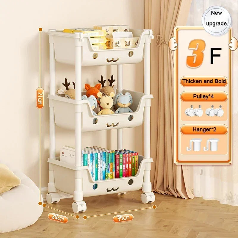 Bookshelf Trolley Multi-Functional Toy Snack Household Storage Rack For Living Room Kitchen Bathroom Bedroom Storage Cart