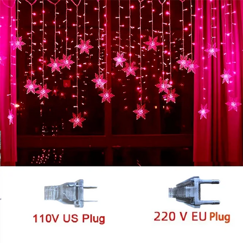 3.2M Christmas Snowflakes LED String Lights Flashing Fairy Curtain Lights Waterproof For Holiday Party Wedding Xmas Decoration