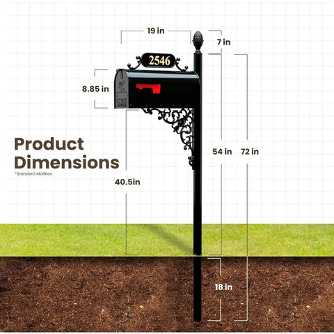 Oak Mailbox & Post Kit – Black Mailbox System – Includes Address Plaque, Bracket & Mounting Hardware