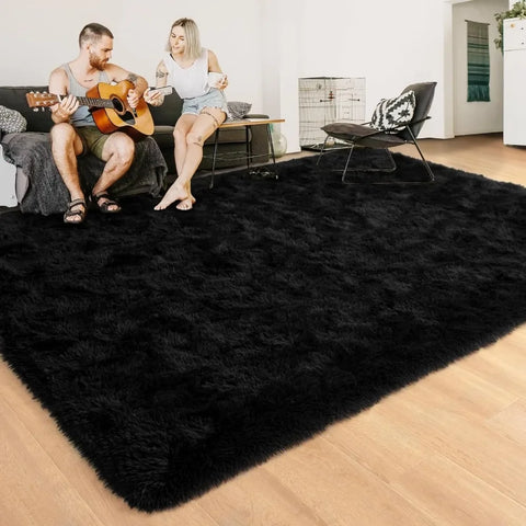 Area Rugs 8x10 Feet for Living Room Rugs, Ultra Soft Fluffy Black Rugs for Bedroom, Non-Slip Modern Large Shag Bedroom Rug