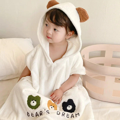 Children's Bathrobe Polyester Baby Soft Skin Absorbent Quick Drying Hooded Bath Towel Cartoon Frog  Air Conditioning Blanket