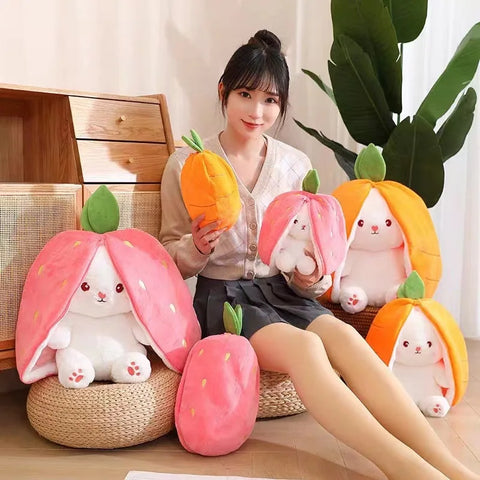 New transformation fruit rabbit plush toys for children with sleep pillow birthday gift female strawberry carrot rabbit dolls