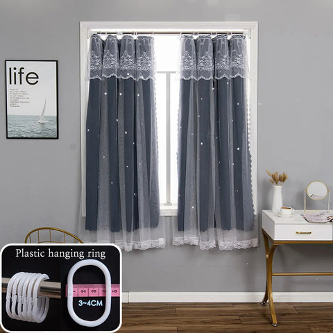 YanYangTian Star Curtain Blackout Partition Window Hanging ring for Bedroom Living room With gauze pink Simple Decor curtain