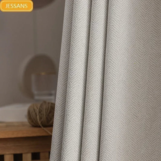 2024 new thickened French light luxury cream curtain cloth solid color bedroom living room full blackout sunscreen cotton linen