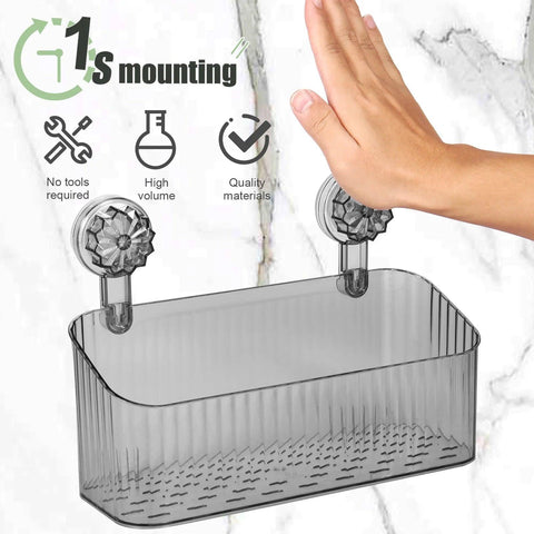 2Pcs Bathroom Organizer With Suckers Wall-mounted No Drill Shower Makeup Shelf Clear Self-Drainage Kitchen Bath Storage Rack